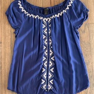 Blue Embroidered Women's Top